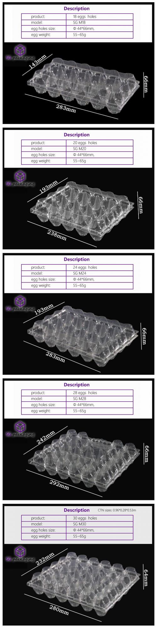 Factory Custom Clear 2/4/6/8/9/10/12/15/18/20/24/28/30 Holes Disposable Plastic Egg Trays for Sale Eggs Packaging Boxes