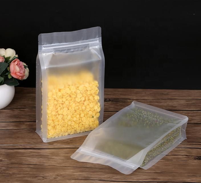 Food Grade PE Transparent Resealable Stand up Pouch Heat Seal Zipper Plastic Flat Bottom Bag