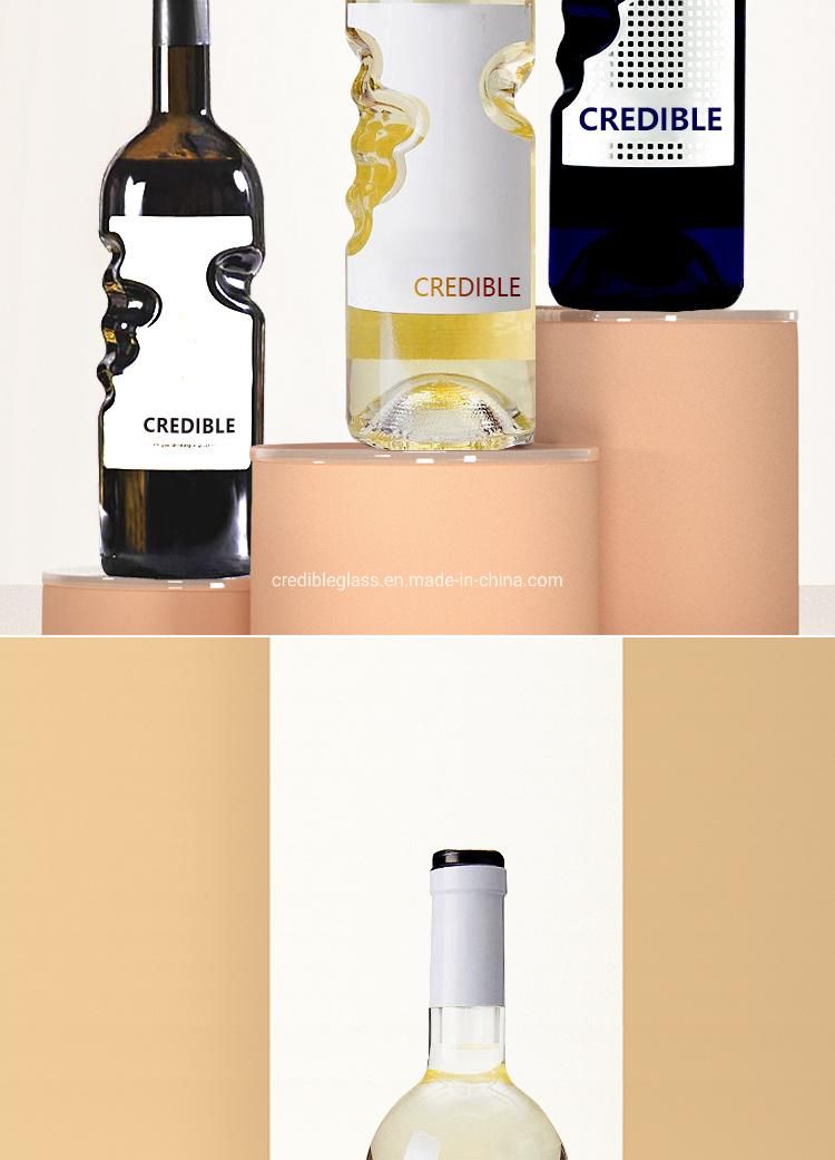 Credible New Design Factory Wholesale Custoized Design 750ml Clear Empty Champange Gin Whiskey Beverage Liquro Bramdy Vodka Wine Glass Bottle