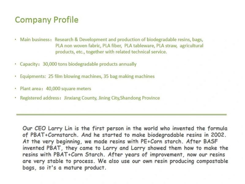 100% Biodegradable Corn Starch Resins Film for Making Bio Bags