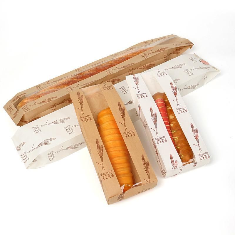 Hot Sale Transparent Window Bread Pack Customized Logo Kraft Toast White Paper Loaf Bakery Bag
