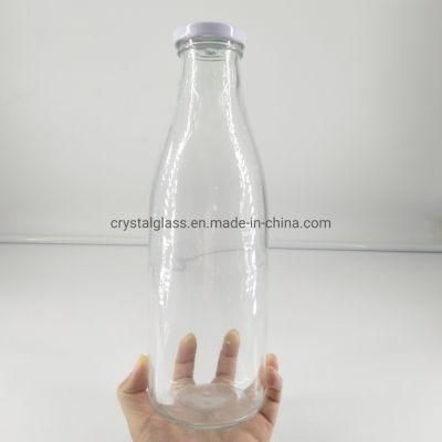 1L Round Drink Glass Bottles with Tin Cover Milk Beverage Bottle Manufacture