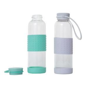 Factory Customized 600ml Portable Flint Glass Bottles Colorful Insulated Sleeve with Plastic Lids