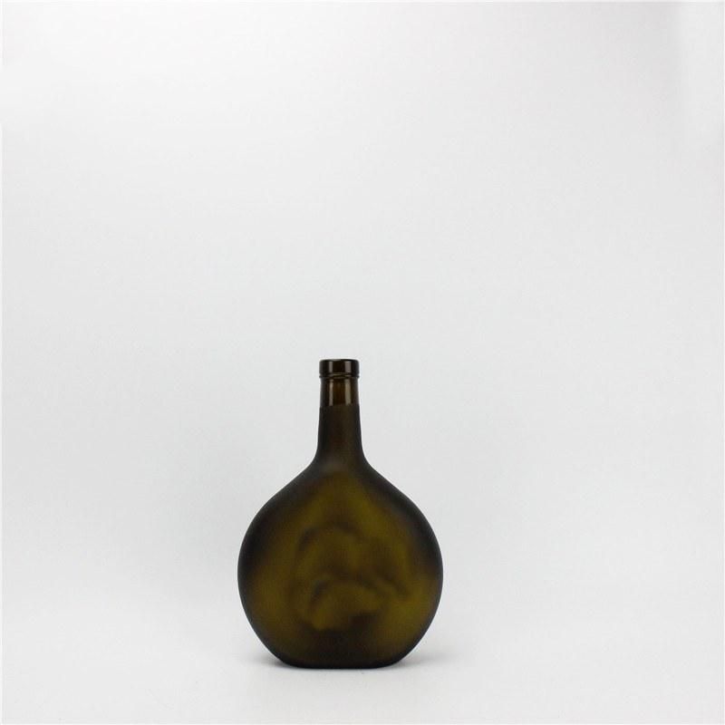 Custom Empty Unique Shape 700ml 750ml Black Spirits Brandy Liquor Glass Bottle