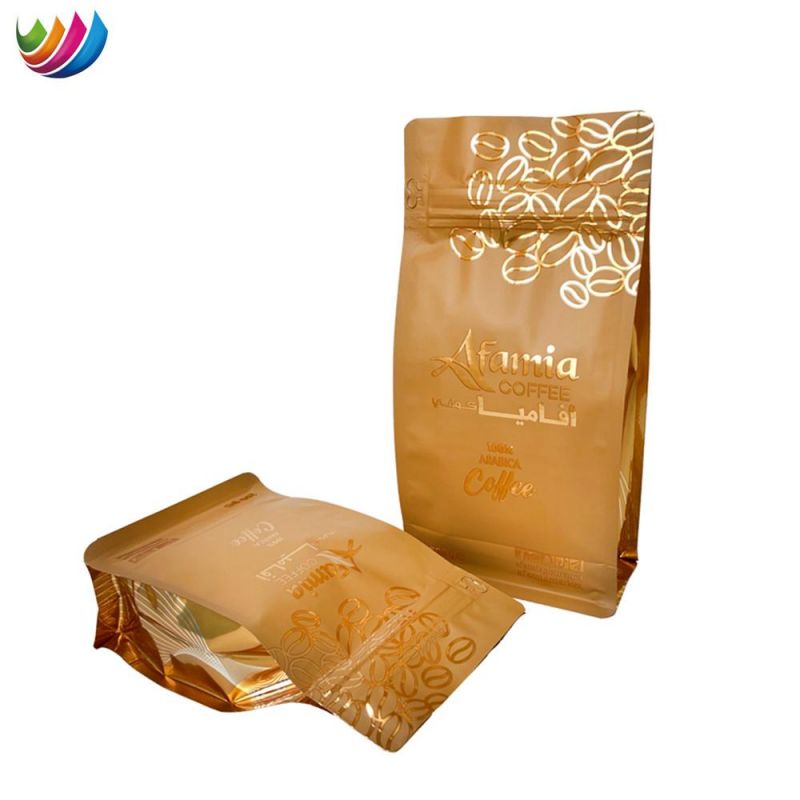 Custom Printed 250g 500g 1kg Stand up Box Bottom Roasted Coffee Bean Pouch Bag with Zipper Coffee Pouch