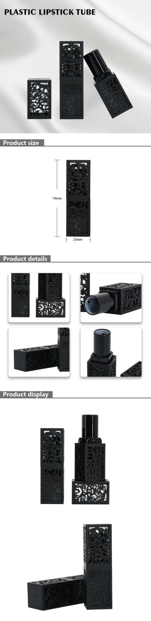 Unique Design Tube Skincare Empty Manufacturer Custom Hollow out Cosmetic Packaging Black Plastic Lipstick Tube
