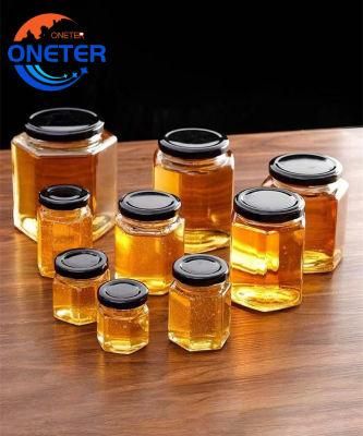 45ml 60ml 85ml 100ml 180ml 280ml 380ml 500ml 730ml Empty Hexagonal Cryatal Food Grade Custom Glass Food Honey Jam Jar in Bulk