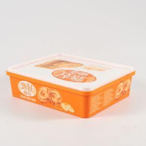 Hot Sale Rectangle Plastic Iml Packaging Container Box with Lid for Cracker Butter Rolls Biscuit Chocolate Cookies Pudding Jelly