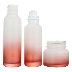 Professional Packaging Gradient Red 100ml Cosmetic Glass Bottle Jar Set for Cream