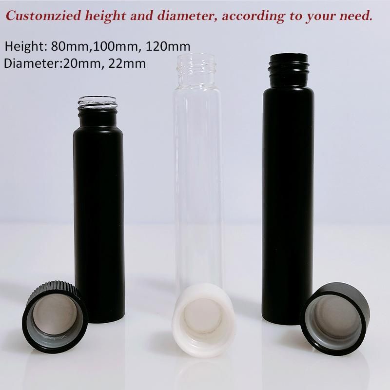 100mm 120mm Smell Proof Pre Roll Doob Cigar Borosilicate Glass Tube with Child Resistant Lids