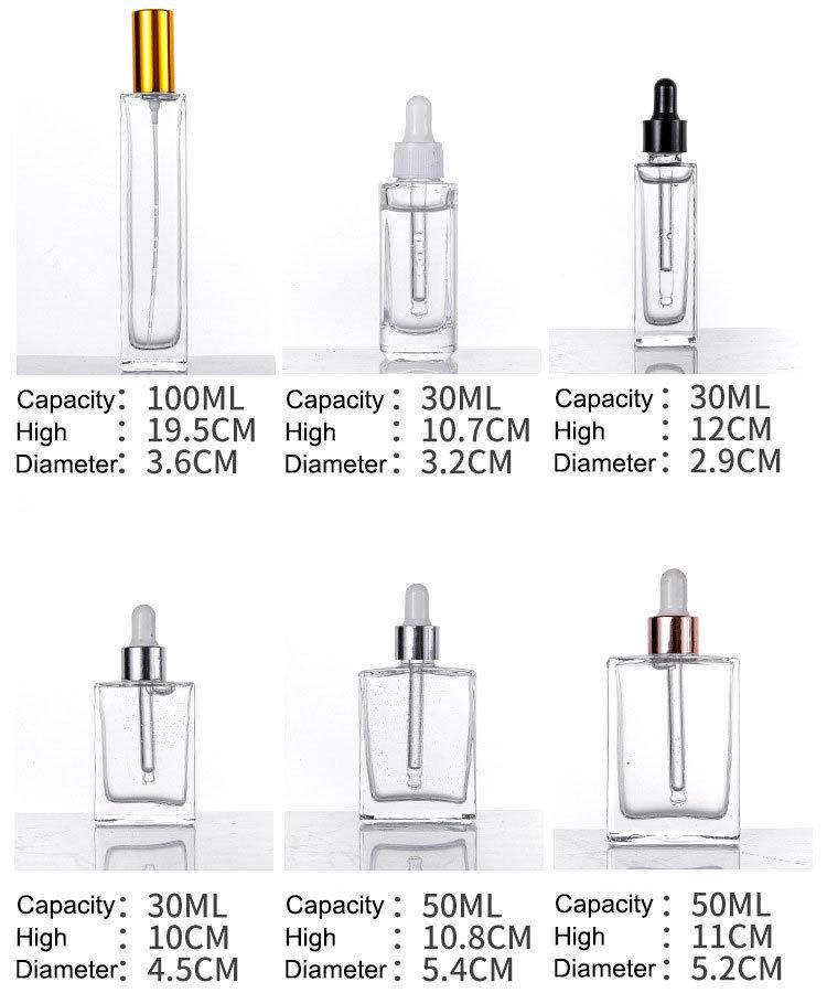 Glass Cosmetics 30ml, 50ml, 60ml, 65ml, 75ml, 80ml, 100ml Cosmetic Bottle