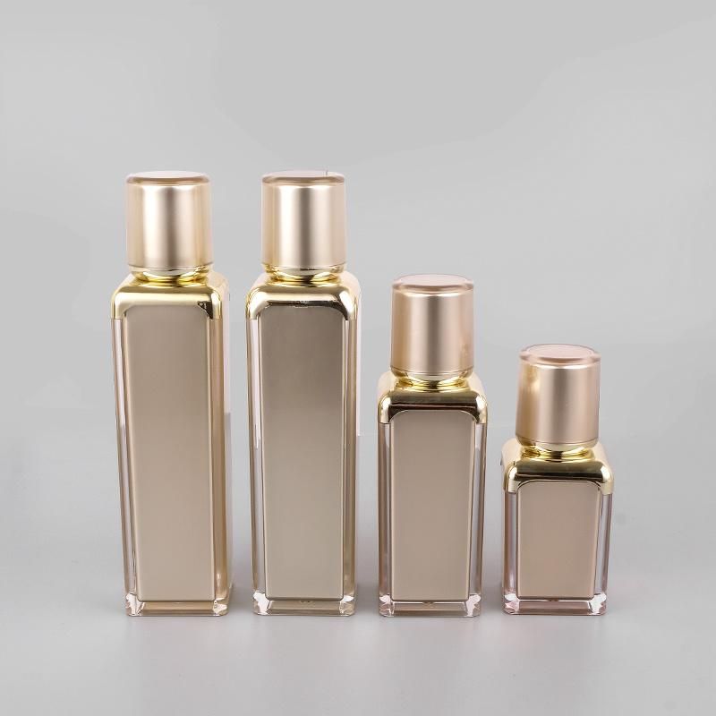 in Stock Fancy Gold Skin Care Square Plastic Acrylic Cosmetic Packaging Cream Jars with Lids