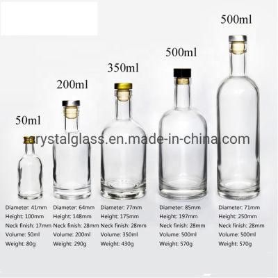 50ml/100ml/250ml/375ml/500ml/750ml/1000ml Wholesale Vodka Glass Whiskey/Brandy/Wine/Liquor Bottle