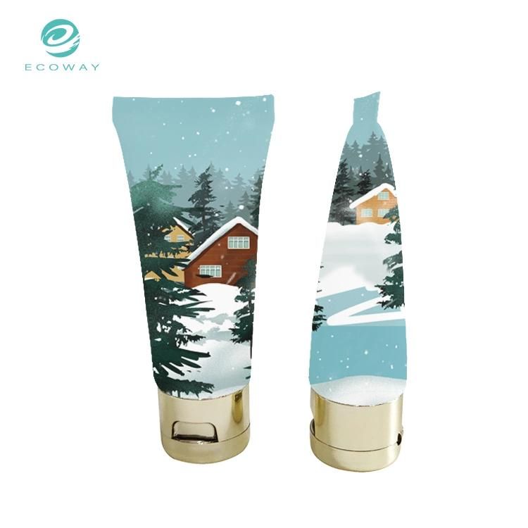 PE 40ml Gold Plating Flip White Note Head Snow View Wooden House Picture Tube