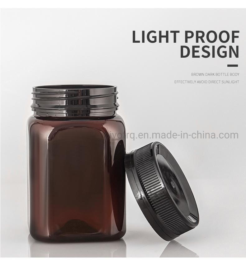 250g 400g 500g 900g 1000g Pet Amber Color Square Honey Bottle with Safe Ring