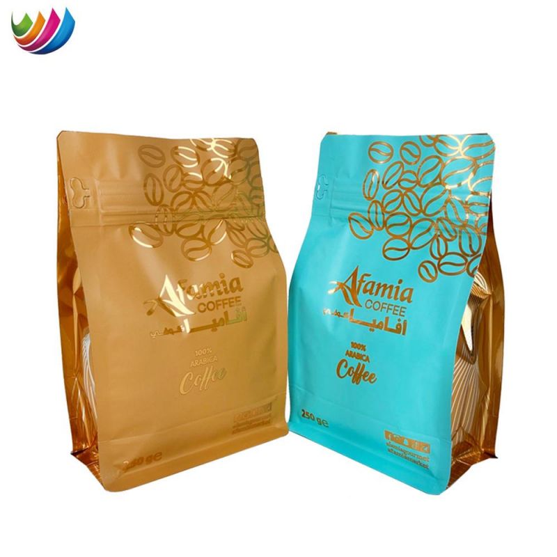 Custom Printed 250g 500g 1kg Stand up Box Bottom Roasted Coffee Bean Pouch Bag with Zipper Coffee Pouch