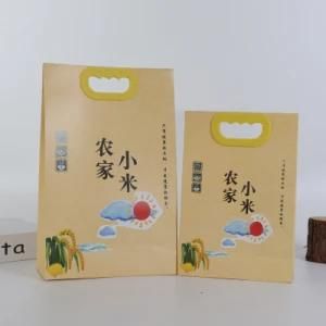 Custom Print Kraft Paper with Handle Side Gusset Vacuum 5kg 10kg Rice Packing Bag