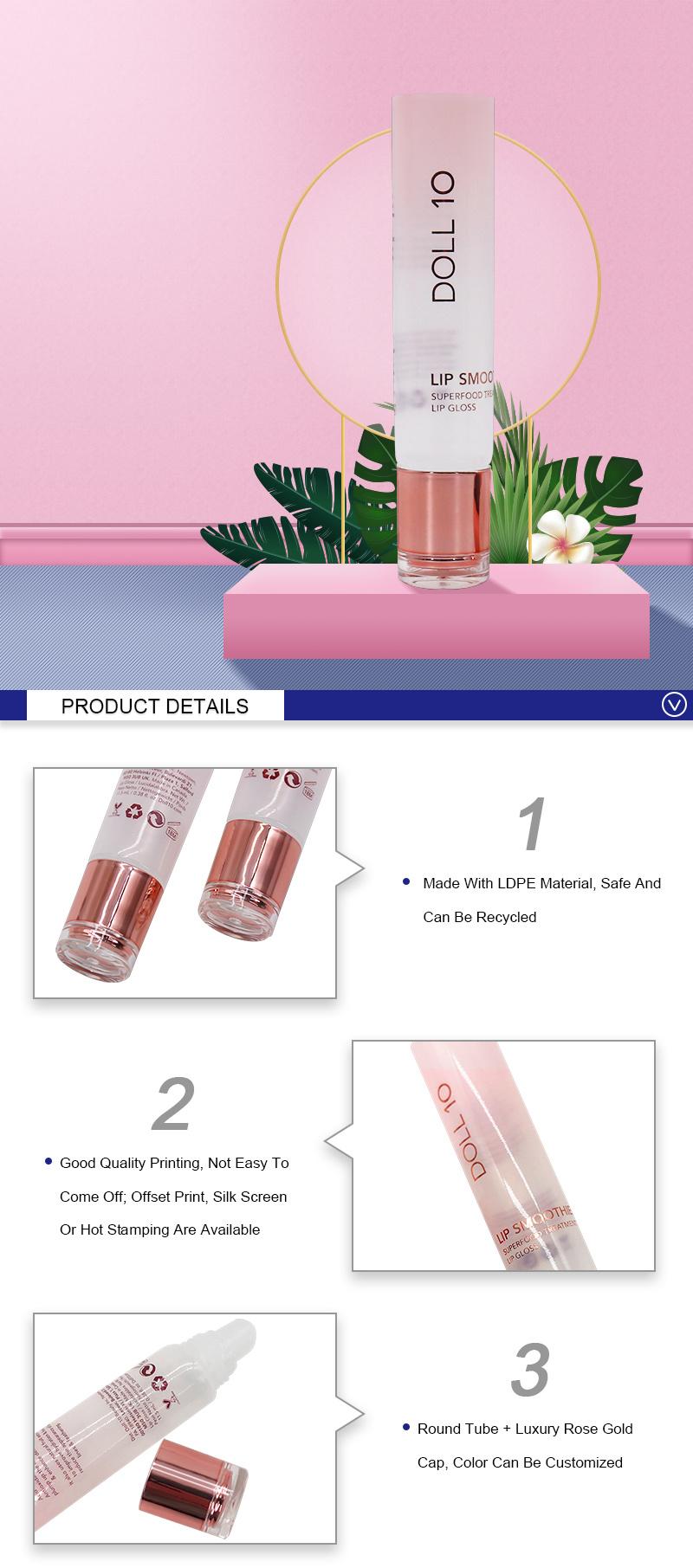 Cosmetic Skincare Packaging Rose Gold LDPE Luxury Lip Gloss Round Tube with Screw Cover