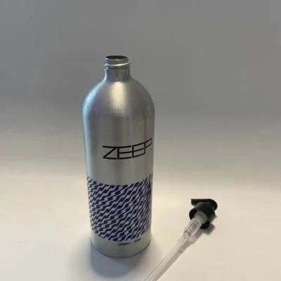 OEM 1000ml Aluminum Bottle with Screw Neck 28/410 with Black Pump Cap