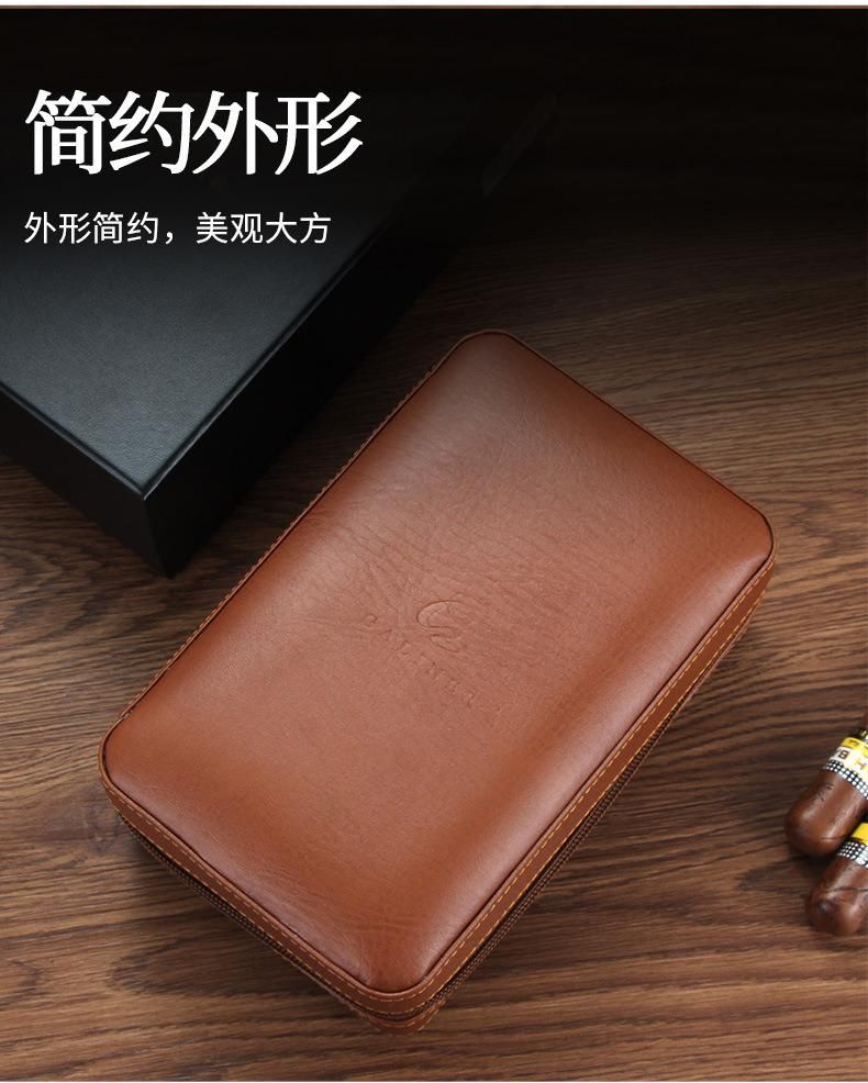Wholesale Cigarette Box Cedar Humidor Travel Leather Case Portable Leather Cigar Humidifier Case