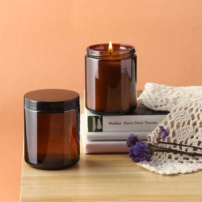 4 Oz 8 Oz 12 Oz 16 Oz Luxury Empty Candle Container Holders Amber Candle Jars