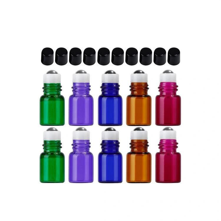 3ml Portable Roll on Bottle Empty Refillable Glass Bottle with Black Cap for Essential Oil Perfume Fragrance