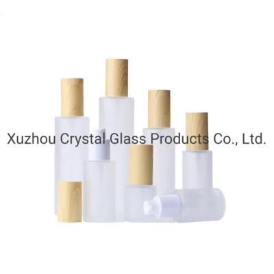 120ml Empty Frosted Cosmetic Bottle Glass Bottle Cosmetic Packaging with Bamboo Pattern Lid