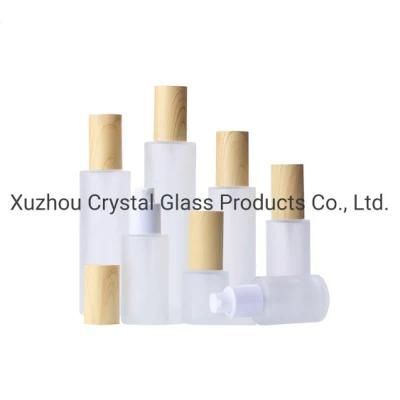 120ml Empty Frosted Cosmetic Bottle Glass Bottle Cosmetic Packaging with Bamboo Pattern Lid