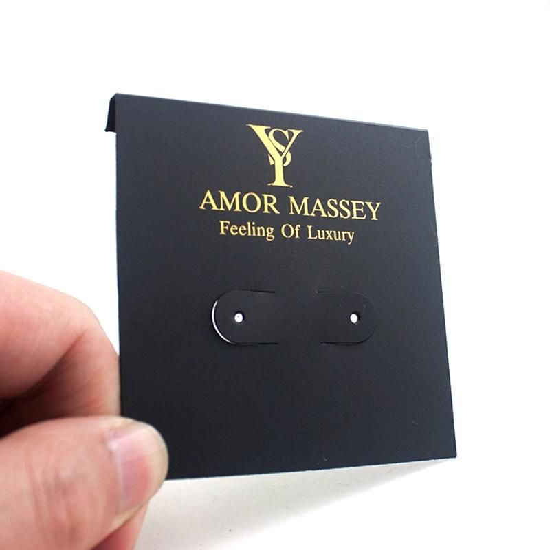 Custom Golden Stamp Foil Logo Print Black PVC Earring Card, Jewelry Display Card