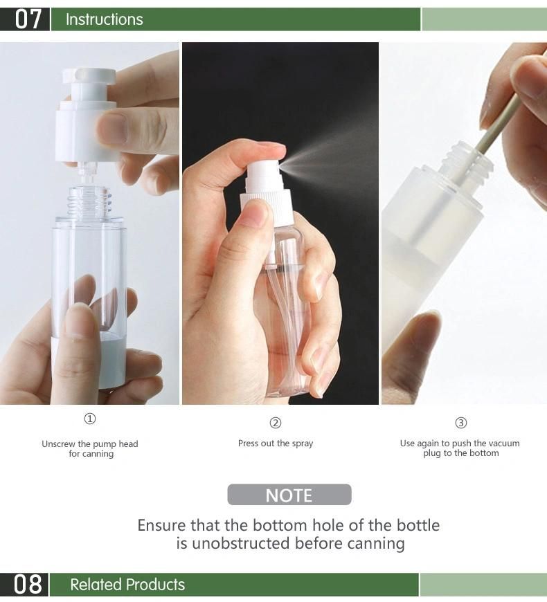 in Stock! 30ml Plastic Airless Cosmetic Lotion Bottle with Sprayer Nozzle