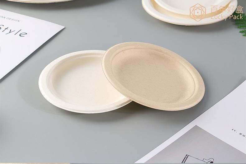 7/9 Inch Sugarcane Bagasse Degradable Disposable Biodegradable Tableware Plate