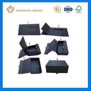 High Quality Full Black Magnetic Closure Rigid Cardboard Foldable Box Packaging (Flat Packed)