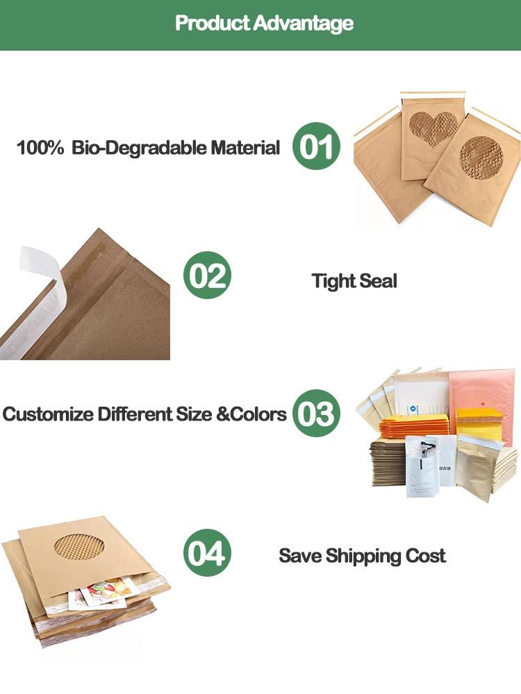 Eco-Friendly 100% Biodegradable Kraft Padded Envelope Honeycomb Paper Bubble Mailer for Shipping