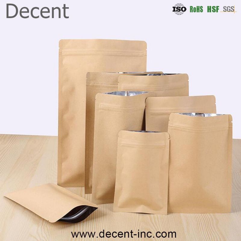 Kraft Paper Stand-up Bag Flat Bottom Bag Tea Bag Stand-up Kraft Paper Bag Self-Sealing Paper Packaging Bag, Zip Lock Bag