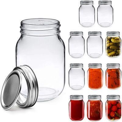 16 Oz 32 Oz Empty Wide Mouth Food Storage Canning Mason Jars with Metal Lid