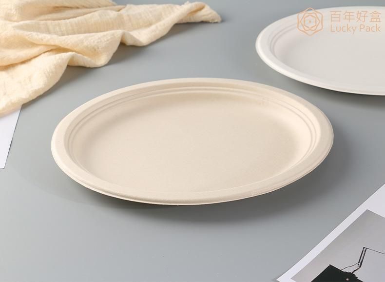 7/9 Inch Sugarcane Bagasse Degradable Disposable Biodegradable Tableware Plate