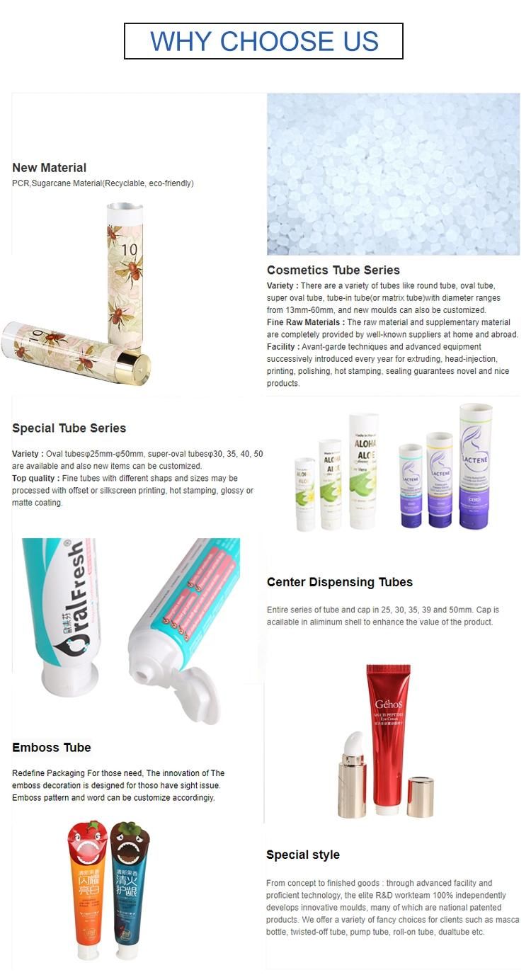 Free Sample OEM Printing Hand Cream Facial Cleanser Toothpaste Soft Aluminium Plastic Cosmetic Tube