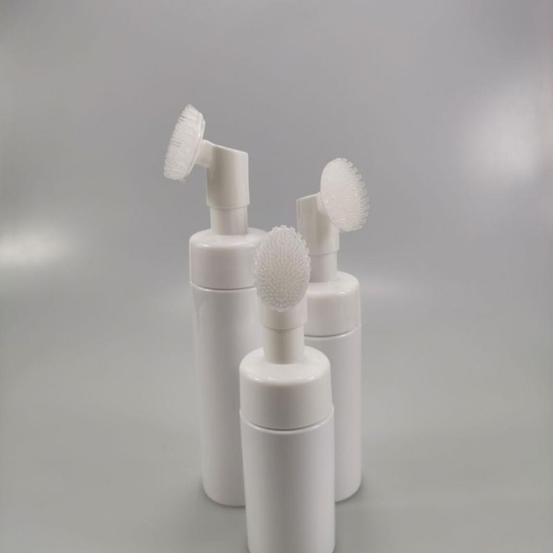 100ml 120ml 150ml 200ml White Plastic Wash Face Bottle with Facial Brush Bottle Foam Pump