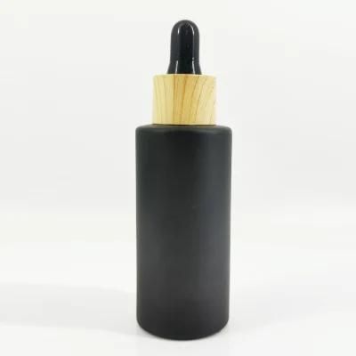 30ml 1oz Serum Black Glass Bottle with Grain Dropper Cap for Cosmetic Packaging