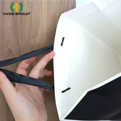 White Kraft Cardboard Ribbon Handle Paper Hand Tote Bag