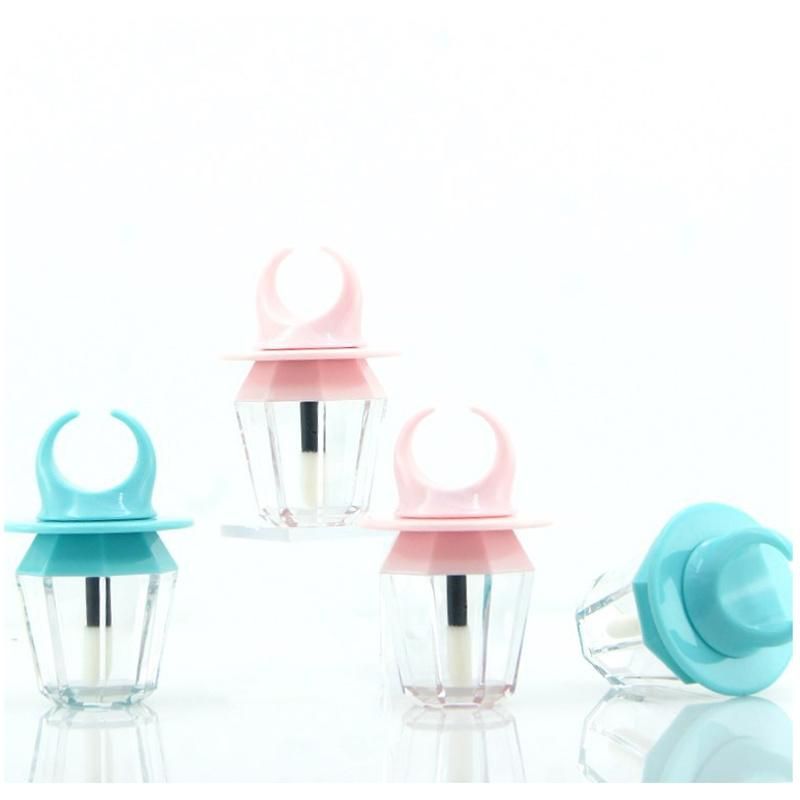 Unique Low MOQ 8ml Pink Diamond Ring Shape Big Brush Lip Gloss Tubes with Wand