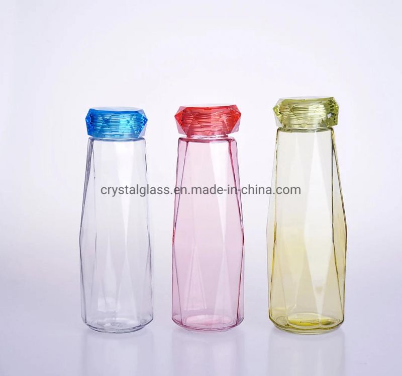 500ml Colorful Empty Glass Water Drinking Bottle with Plastic Screw Lids