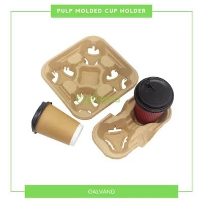 Biodegradable Disposable Takeaway Recycle Paper Pulp Cup Holder/Cup Carrier/Drink Tray (2-cell, 4-cell)