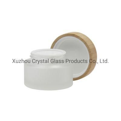 Round Cosmetic Packaging 50ml Glass Face Cream Jar Packaging with Bamboo Lids
