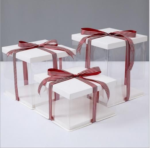 Wholesale Square Cupcake Packing Box Three-in-One Transparent Window Pet Plastic Paper Barbie Baking Wedding Birthday Party Tall Clear Cake Shaped Packaging Box