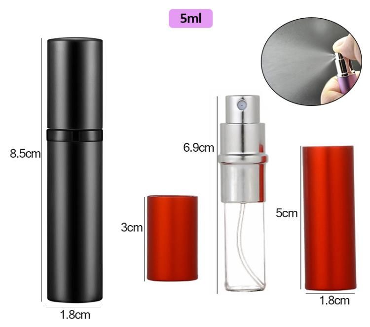 5ml Empty Luxury Refillable Amuminum Glass Cosmetic Container Packaging Mini Fine Mist Spray Perfume Bottle