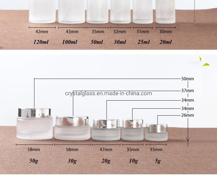 Lotion and Cream Jar Bottle in Frosted Glass with Aluminium Silver Caps