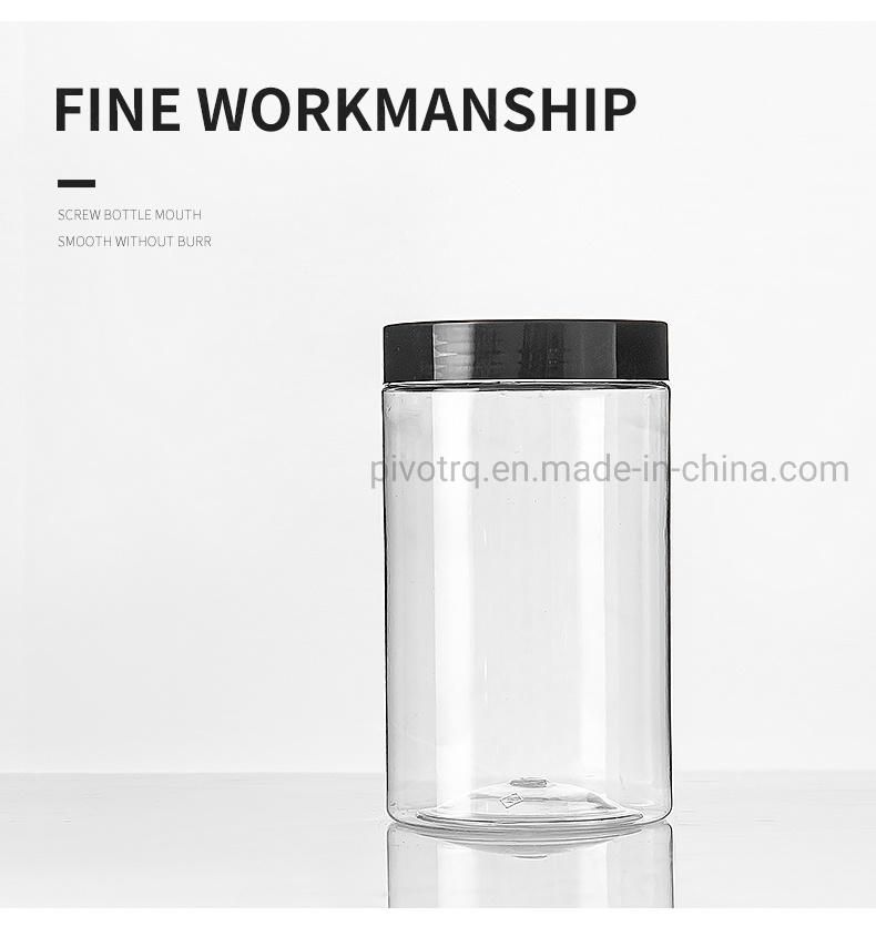 Food Packaging Wholesale 615ml Pet Transparent Wide Mouth Plastic Jars with Black Lids