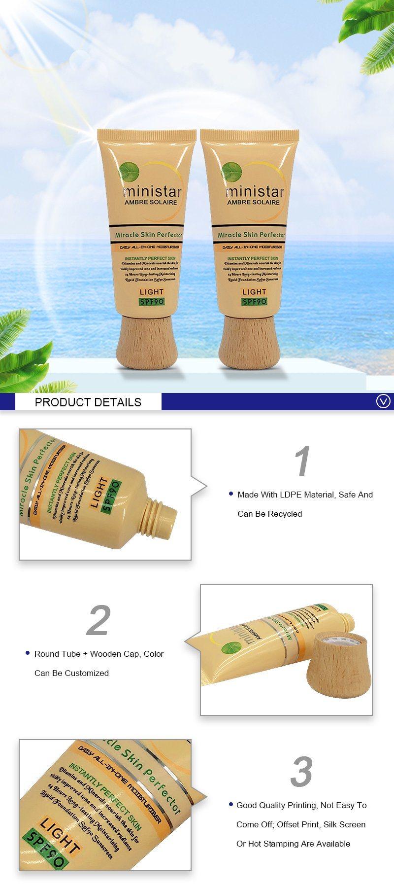 China Factory Custom Tubes Packaging Eco Friendly LDPE Cosmetic Plastic Round Tube with Wooden Cover