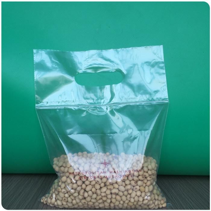 Recycled LDPE Plastic Waterproof Zip Lock Bag for Soybean Packaging with Die Cut Handle